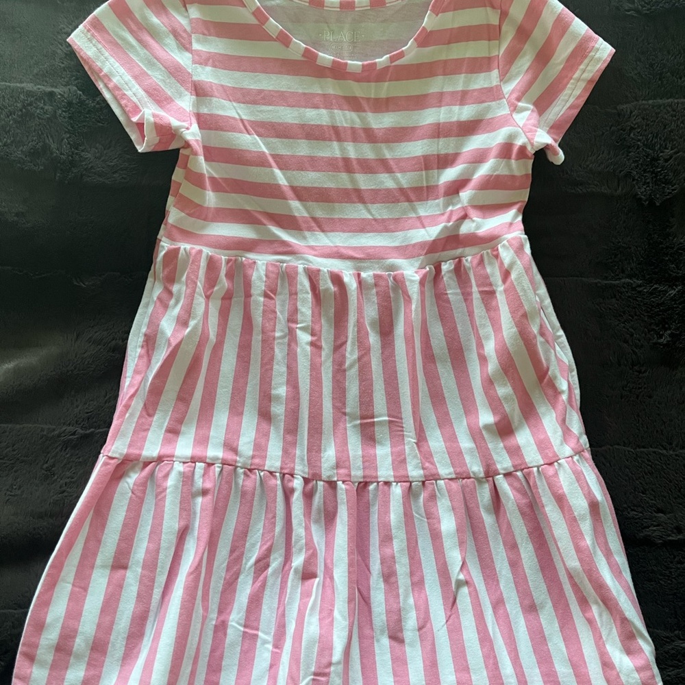 Pink and White Striped Kids Casual Dress